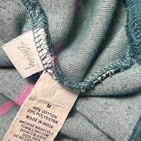 Stussy Velour Crewneck Sweatshirt Stripe Green Pink M - Picture 4 of 7